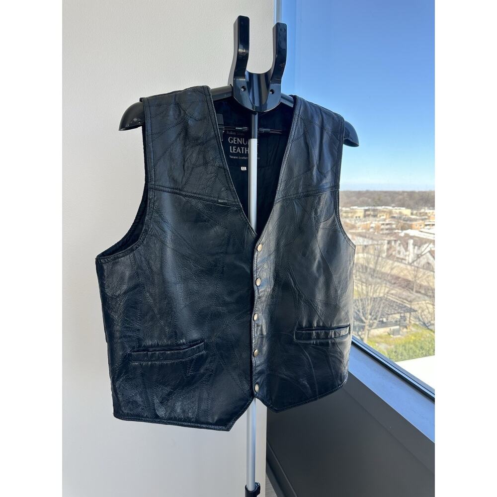 Navarre Leather Company Black Leather Button Vest Men's XL 46" Chest